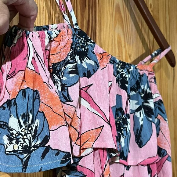 Billabong Summer Sunsets Cold Shoulder Tropical Floral Top Cover Up - Picture 3 of 12